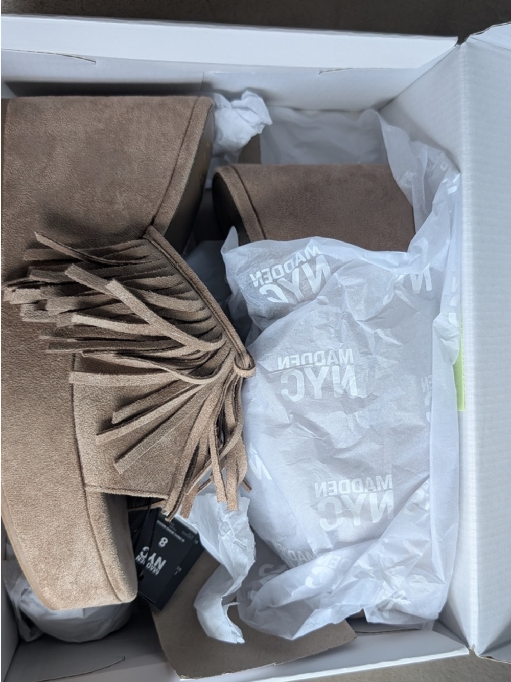 Steve Madden Tan Suede Fringe Slide Mules - Picture 2 of 7